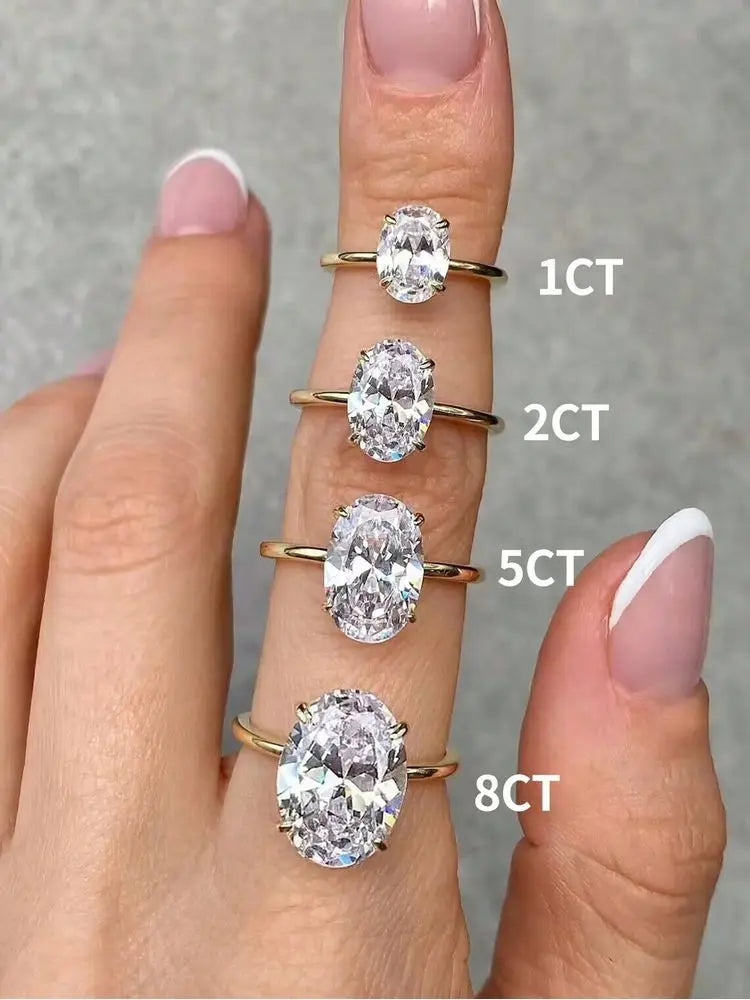 925 sterling silver oval zircon ring, prong set - view 3