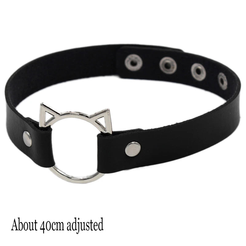 black PU leather punk choker collar necklace, rivet detail - view 13