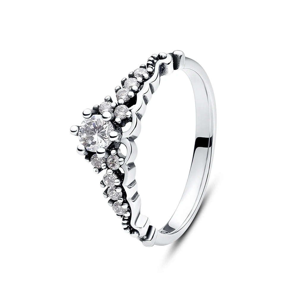 925 Sterling Silver Crown Heart Ring with Zircon