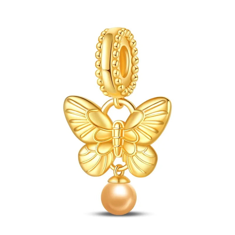 925 Silver-Plated Butterfly Charm Beads, Multicolour