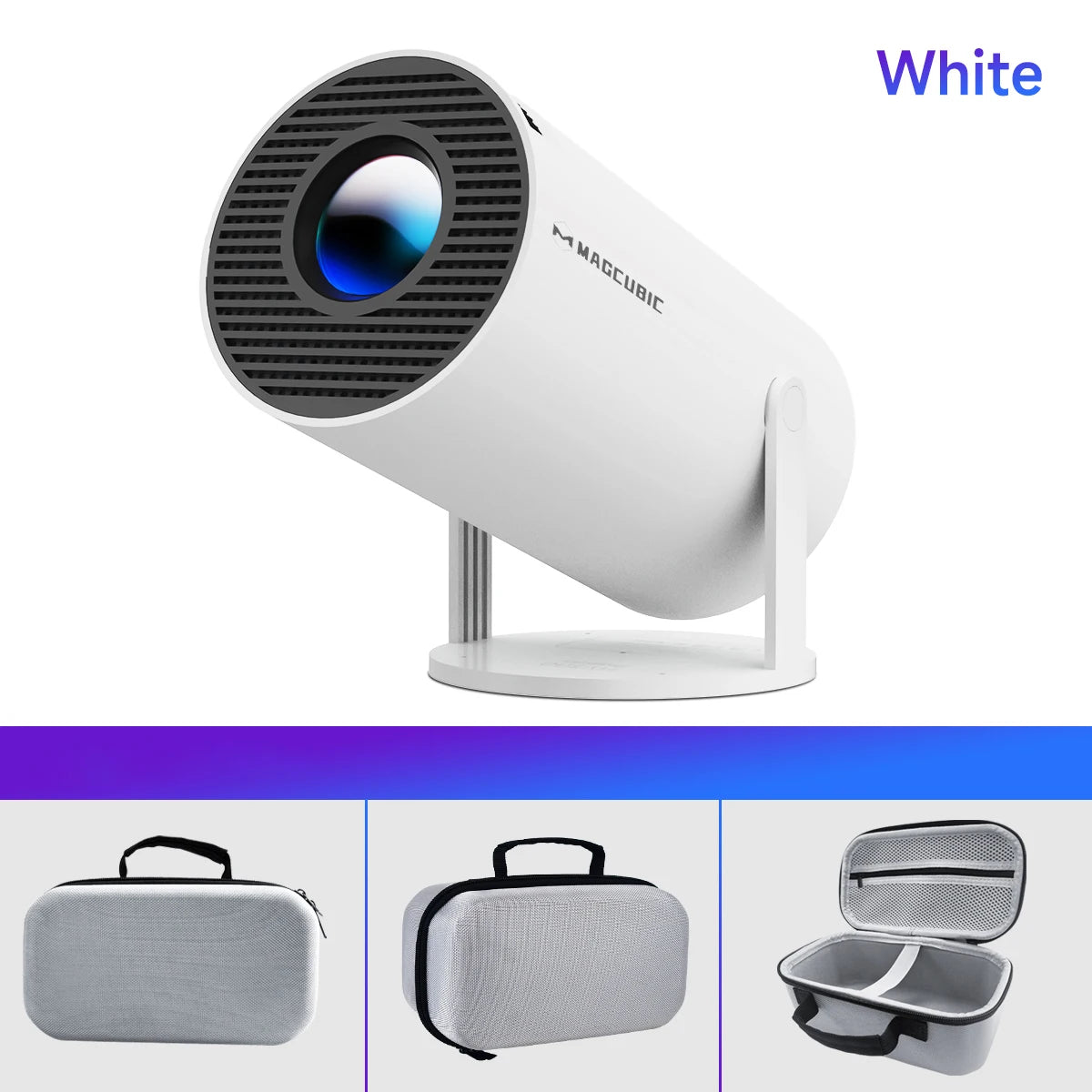 Magcubic HY300 Pro smart projector showing a vibrant 8K image on a wall with dual WiFi6 and Bluetooth 5.4 connectivity.
