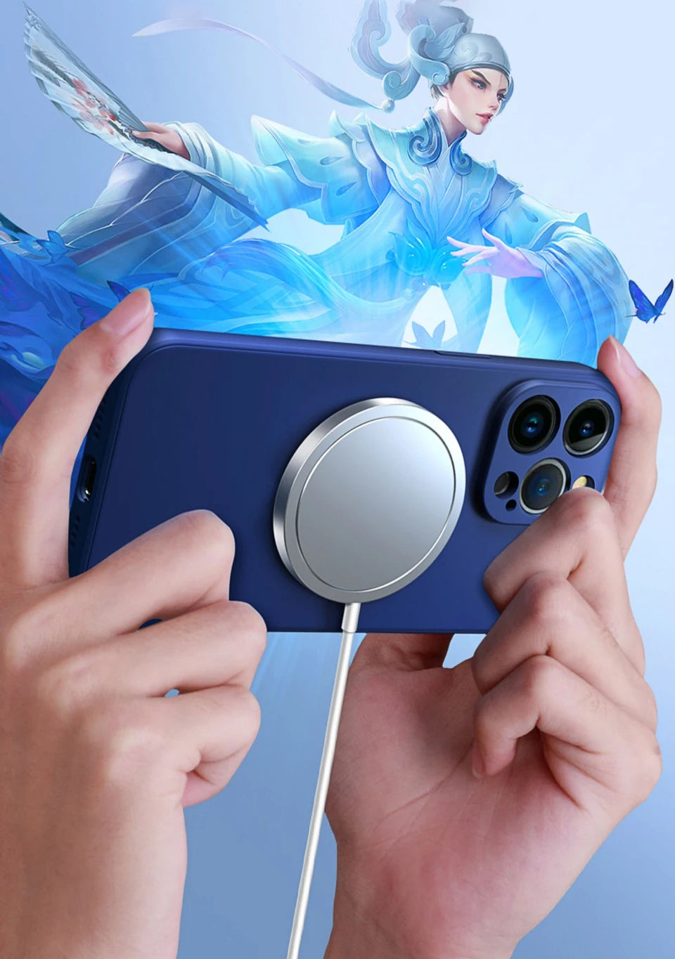 Liquid silicone MagSafe compatible case for iPhone 15 to 8 Plus, with magnetic ring for wireless charging and protection.