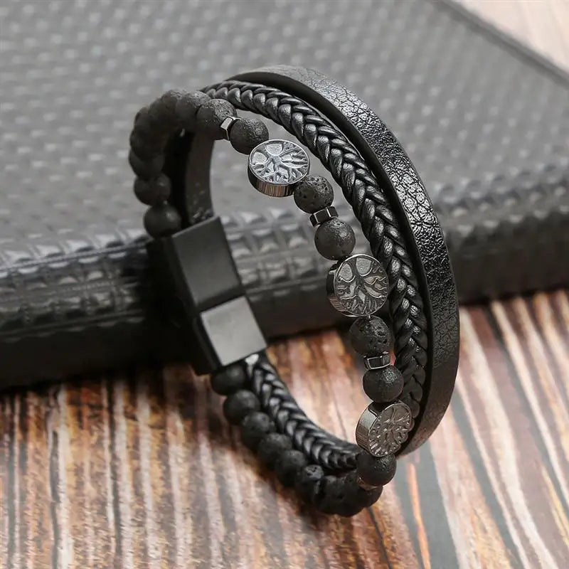 Men’s Multi-Layer Woven Leather Bracelet — Casual Fashion