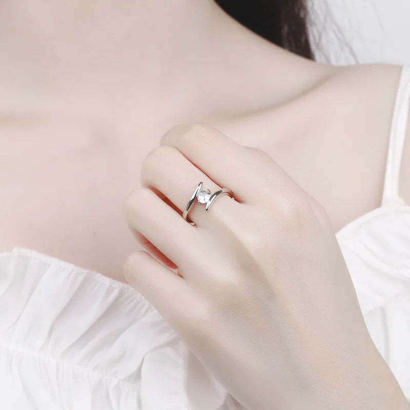 925 sterling silver zircon cocktail ring, geometric tension setting - view 2