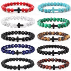 natural stone prayer bead bracelet, rosary cross - view 1