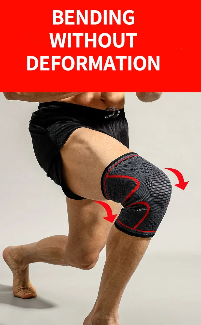 Elastic breathable compression knee support sleeve for basketball, running, and cycling by Prime Deal Zone, shown on a model's knee.