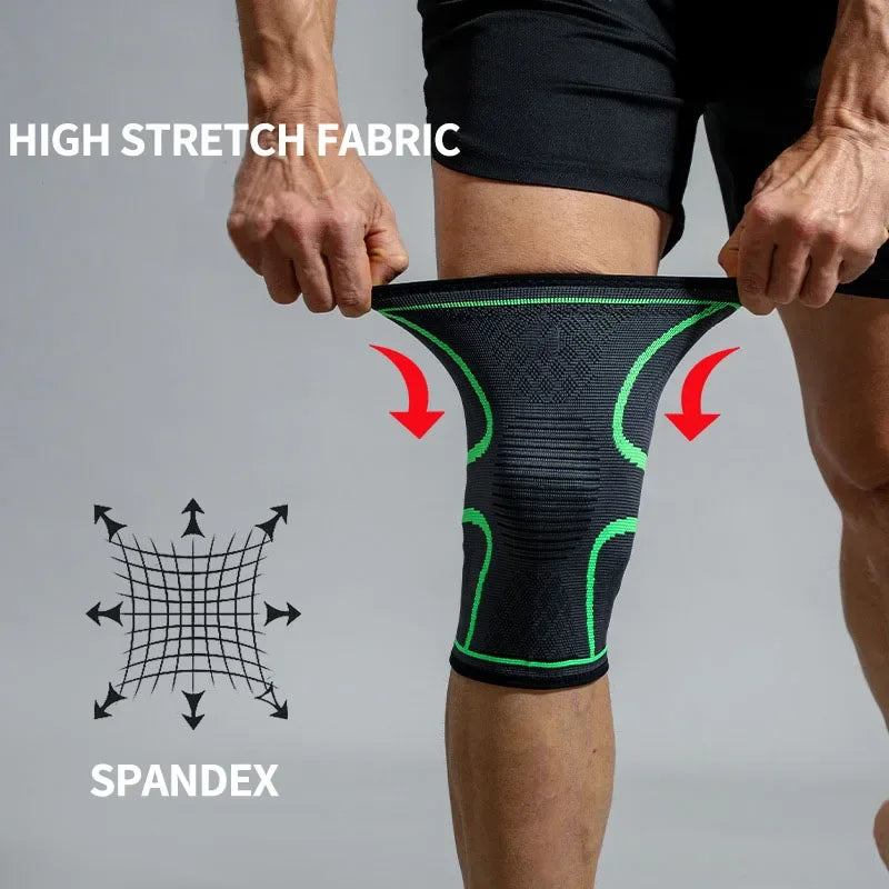 Prime Deal Zone elastic breathable compression knee support sleeve for basketball, running, and cycling, fits comfortably around the knee.