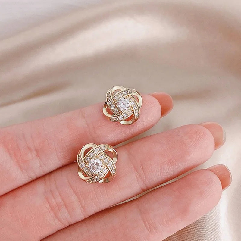 zircon cross and geometric stud earrings, light luxury - view 9