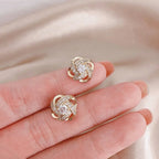 zircon cross and geometric stud earrings, light luxury - view 9