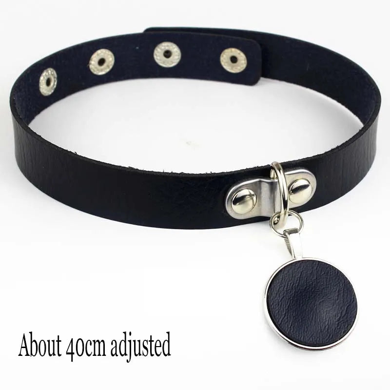 black PU leather punk choker collar necklace, rivet detail - view 11