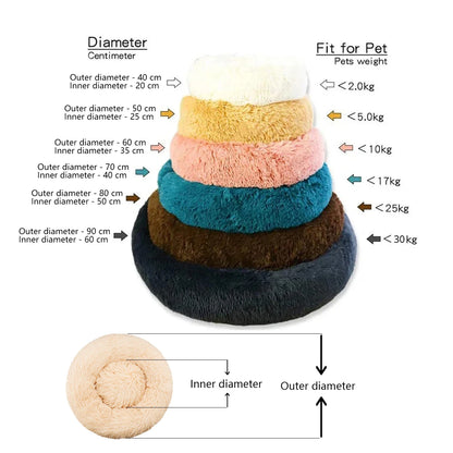 Round plush dog and cat bed in multiple sizes, super soft, warm, ideal for large dogs and medium cats, winter cozy pet house