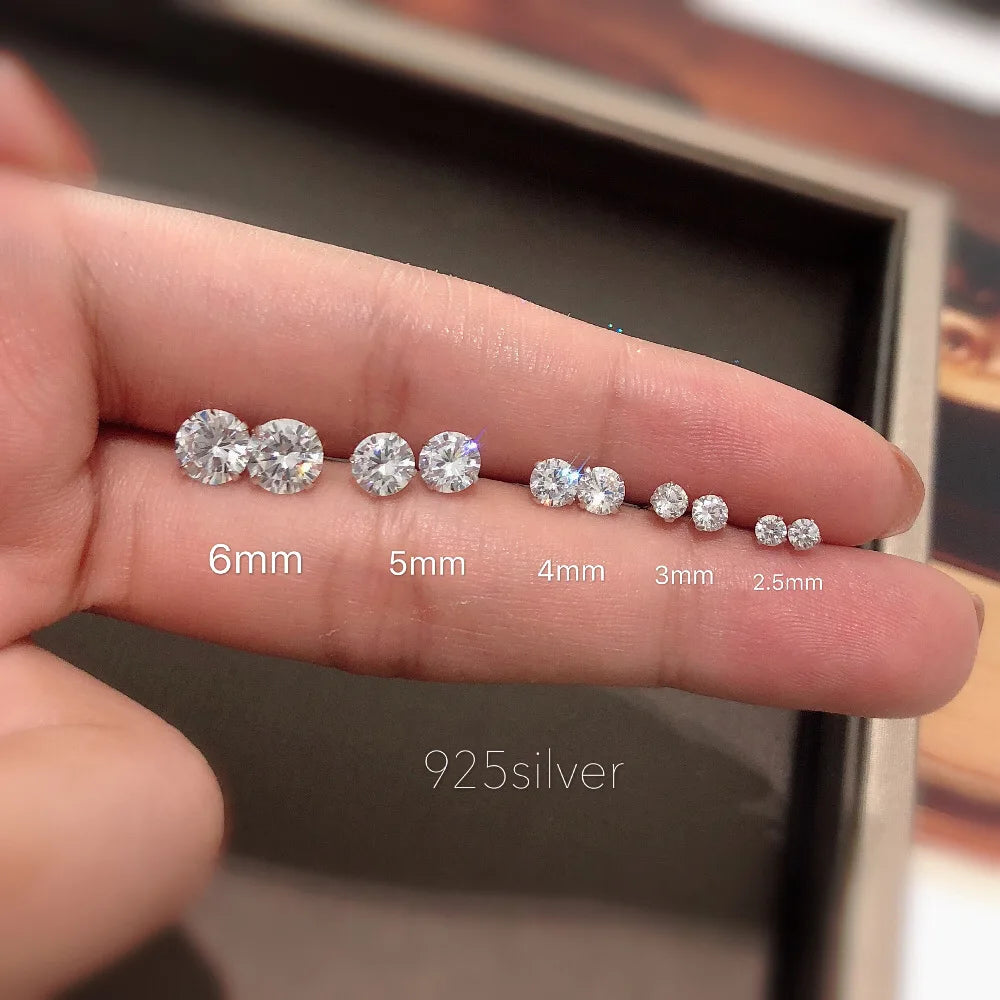 Sterling silver CZ stud earrings, round cubic zirconia - view 4
