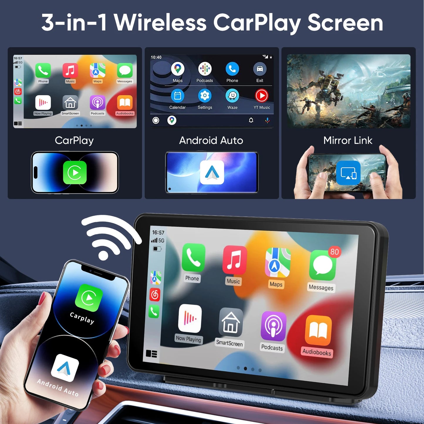 Prime Deal Zone Pionray 7/10-inch Android Auto and Wireless CarPlay screen for car radios and entertainment systems.