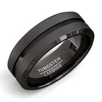 stainless steel 8mm black matte groove wedding band - view 1