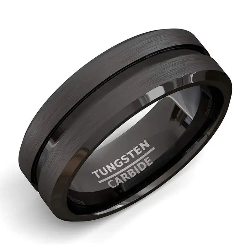 stainless steel 8mm black matte groove wedding band - view 1