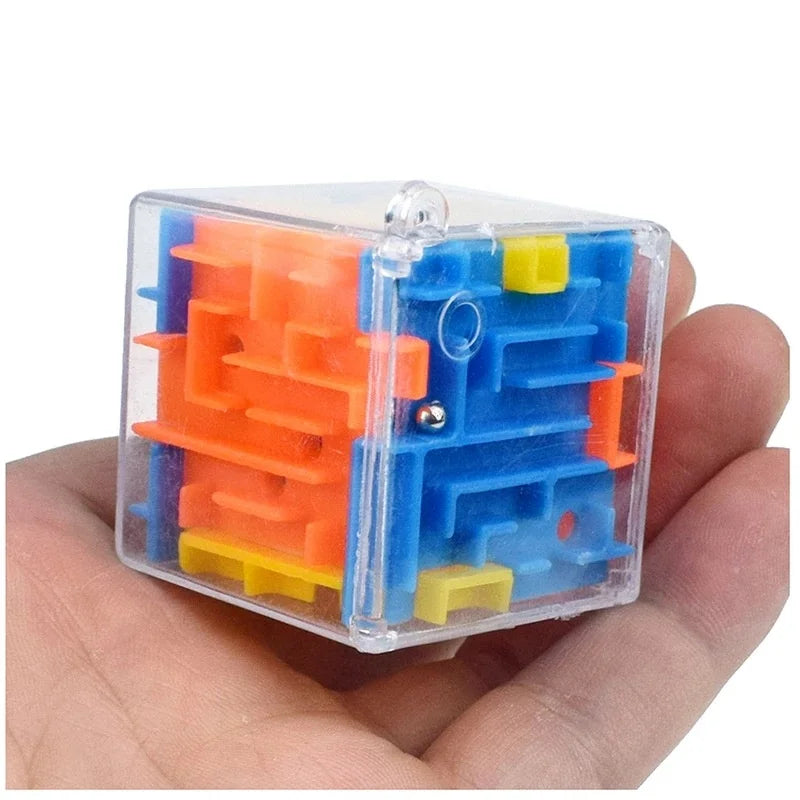 Prime Deal Zone mini 3D maze magic cube with transparent sides, rolling ball, and six-sided puzzle design for stress relief and fun.
