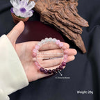 Pink Amethyst couple bracelets set with natural stone beads, handmade jewelry for women and men, symbolizing love and connection.