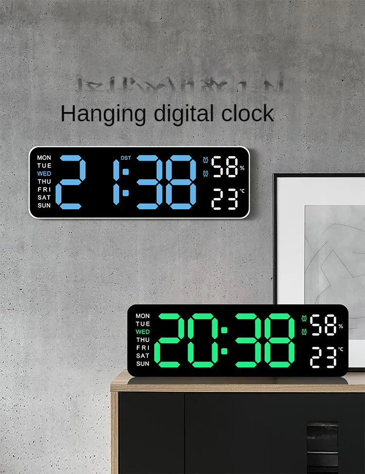 Large digital wall clock with LED display showing time, temperature, humidity, and alarm settings from Prime Deal Zone.