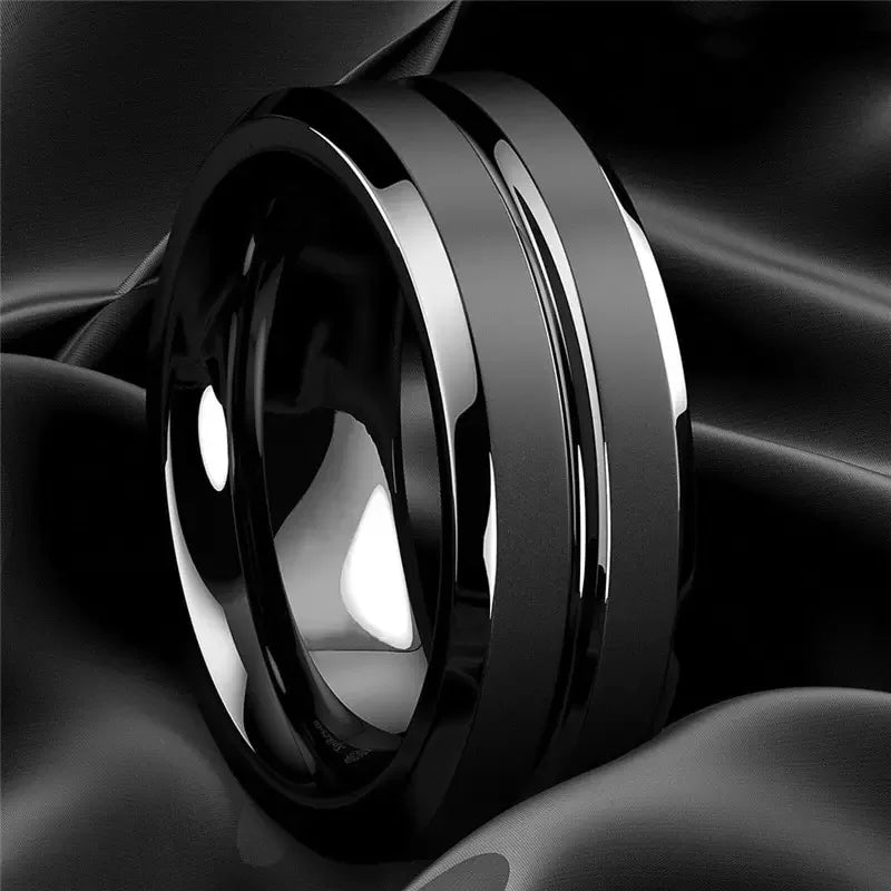 stainless steel 8mm black matte groove wedding band - view 8