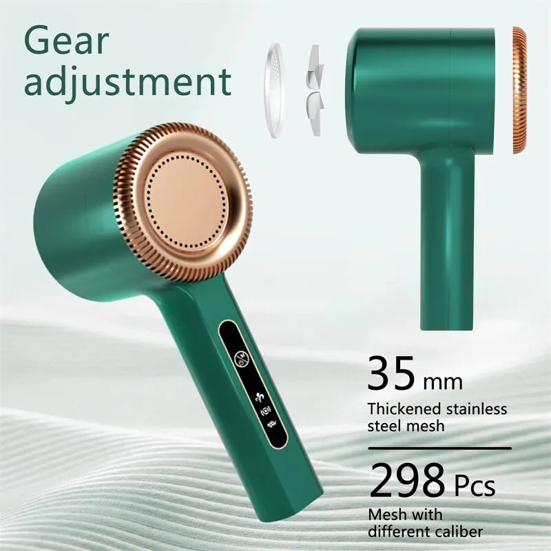 Prime Deal Zone USB rechargeable fabric shaver with electric lint remover and fuzz ball remover on a soft fabric surface.