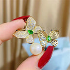 rhinestone and pearl butterfly bee brooch - view 4