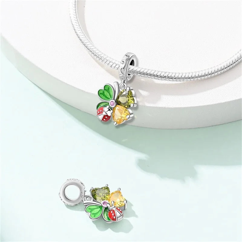 925 Silver-Plated Butterfly Charm Beads, Multicolour