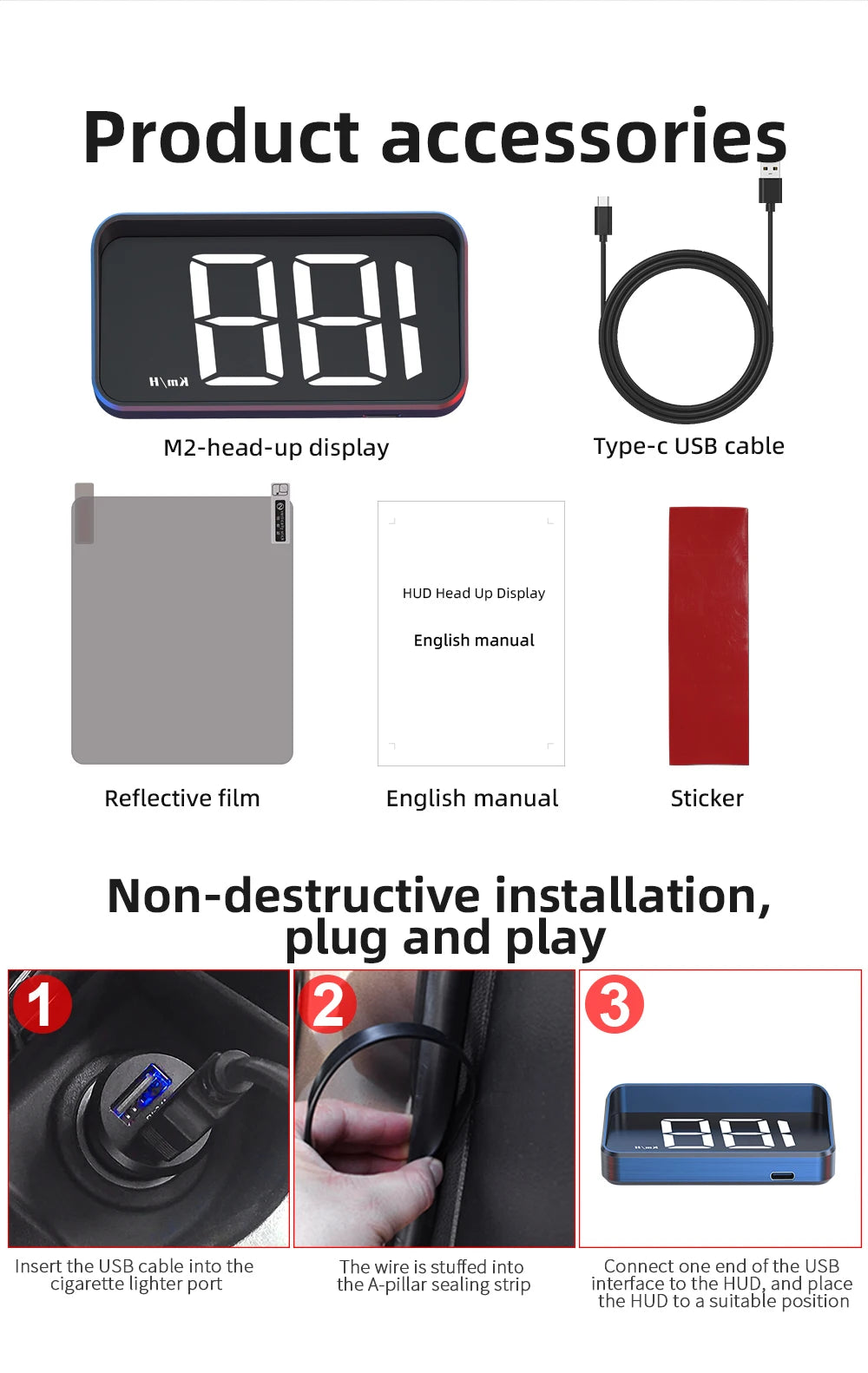 Prime Deal Zone HD Car Head Up Display M2 showing digital GPS speedometer projected on windshield in a car interior