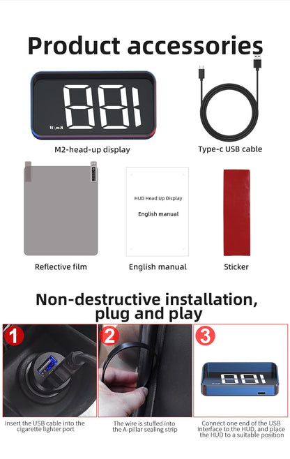 Prime Deal Zone HD Car Head Up Display M2 showing digital GPS speedometer projected on windshield in a car interior