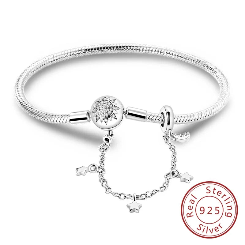 925 Sterling Silver Charm Bracelet — Pavé Zirconia, 17–20cm