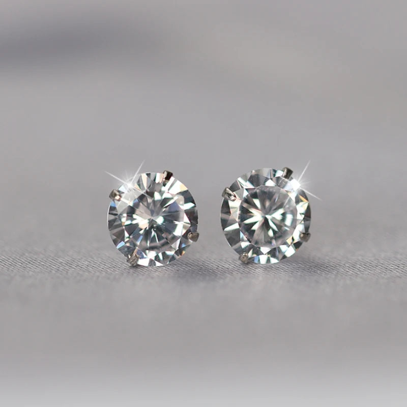 Sterling silver CZ stud earrings, round cubic zirconia - view 11
