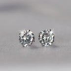 Sterling silver CZ stud earrings, round cubic zirconia - view 11