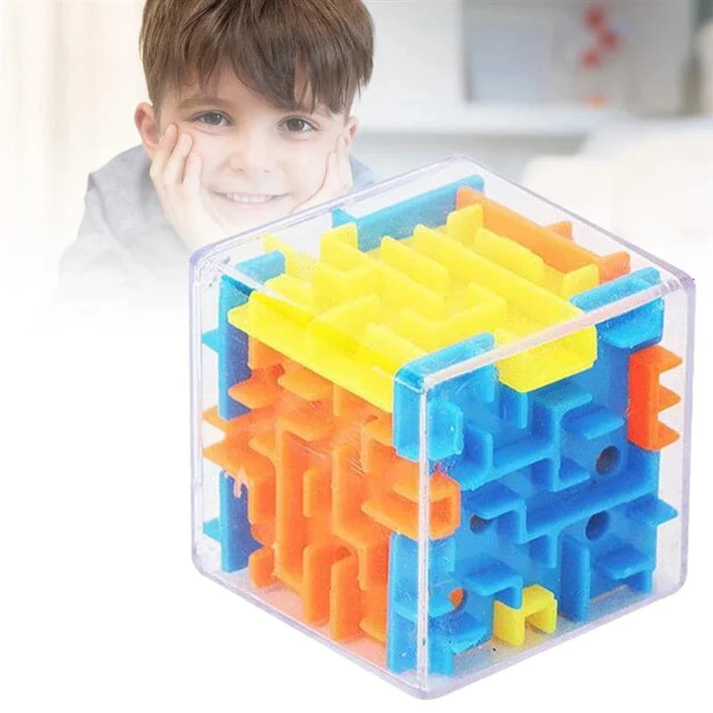 Mini 3D maze magic cube by Prime Deal Zone featuring transparent sides and rolling ball puzzle for stress relief and children’s play.