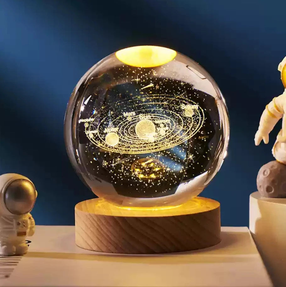 Prime Deal Zone crystal ball depicting 3D Saturn and moon planets, ideal for home decor and celestial-themed gifts.