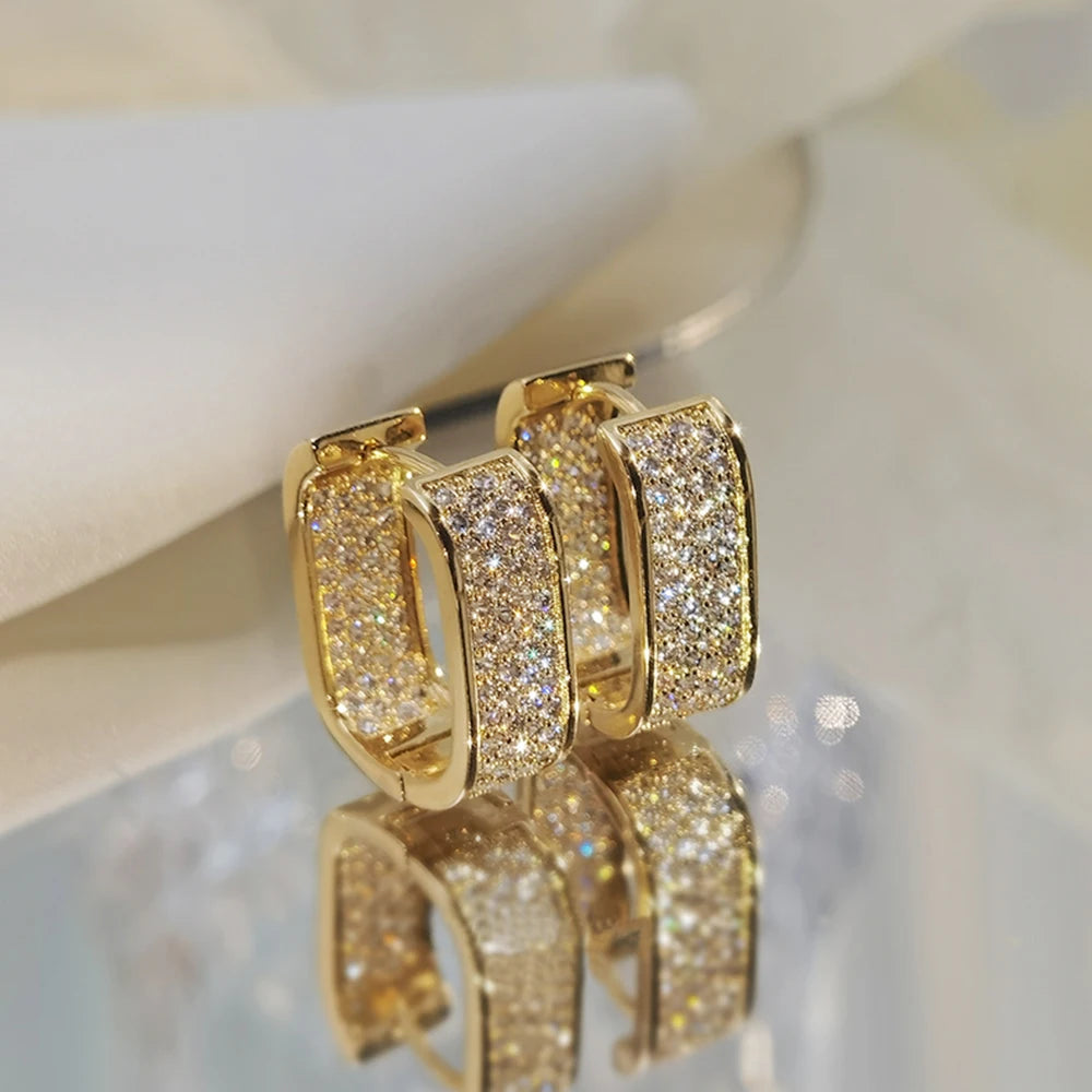 pave CZ hoop earrings, silver and gold tone - view 5