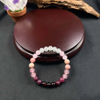Pink amethyst couple bracelets with natural stone beads, handmade jewelry set for women and men, symbolizing love and connection.