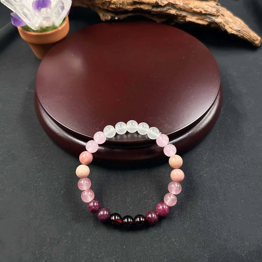 Pink amethyst couple bracelets with natural stone beads, handmade jewelry set for women and men, symbolizing love and connection.