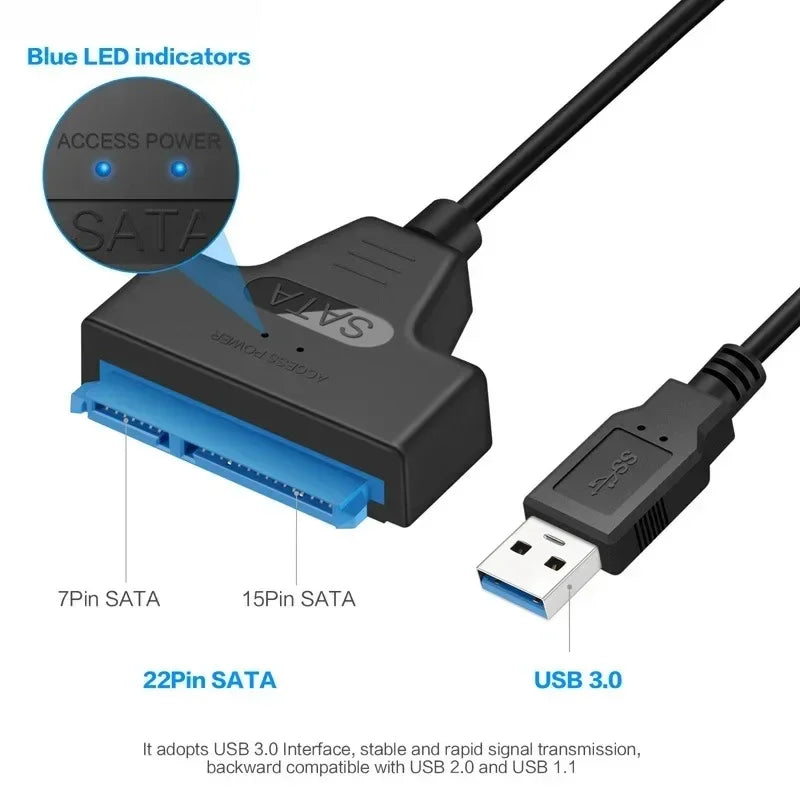 Prime Deal Zone SATA to USB 3.0 cable connecting 2.5 inch external HDD or SSD to computer for fast data transfer