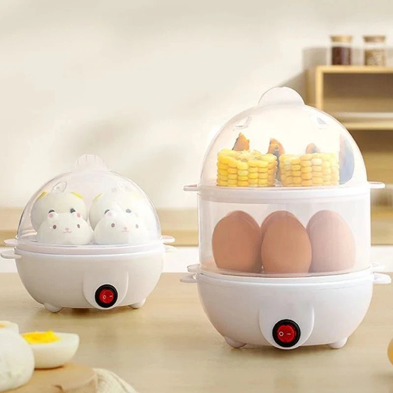 Prime Deal Zone electric egg boiler with double-layer steamer for cooking eggs and breakfast in a compact mini steamer design