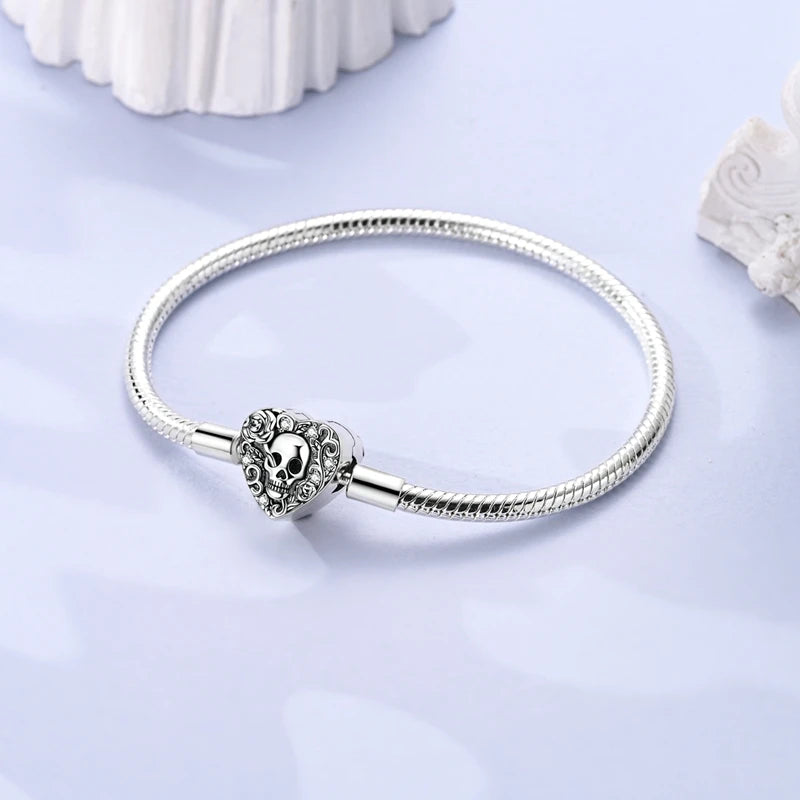 925 Sterling Silver Heart Zircon Snake Chain Bracelet — Multiple Designs, 17–20cm