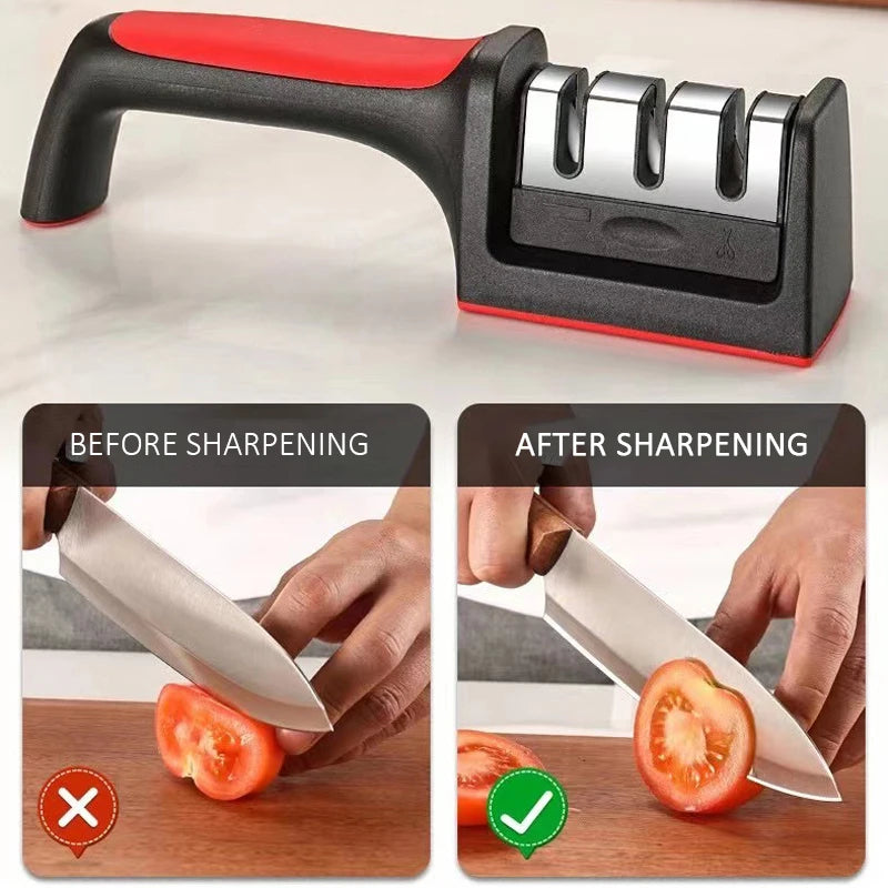 Prime Deal Zone black 3/4-segment handheld kitchen knife sharpener with multi-purpose sharpening stone for household use