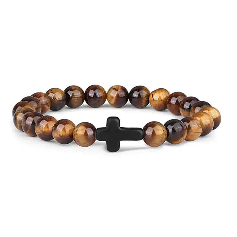 natural stone prayer bead bracelet, rosary cross - view 11