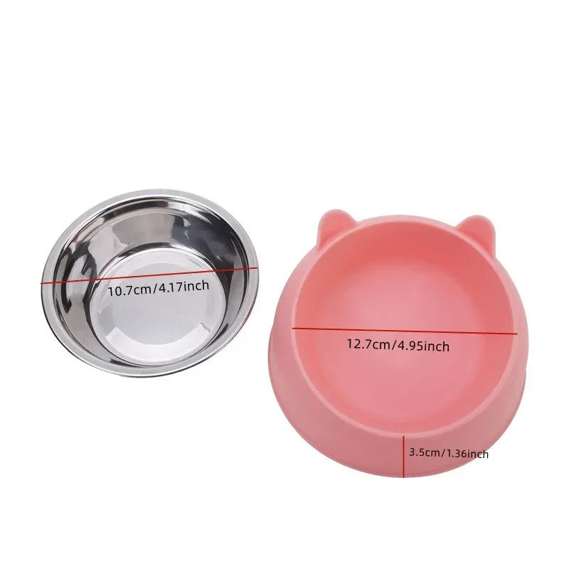 Prime Deal Zone stainless steel cat and dog feeding bowl with inclined design, ideal for kittens, puppies, and small pets.