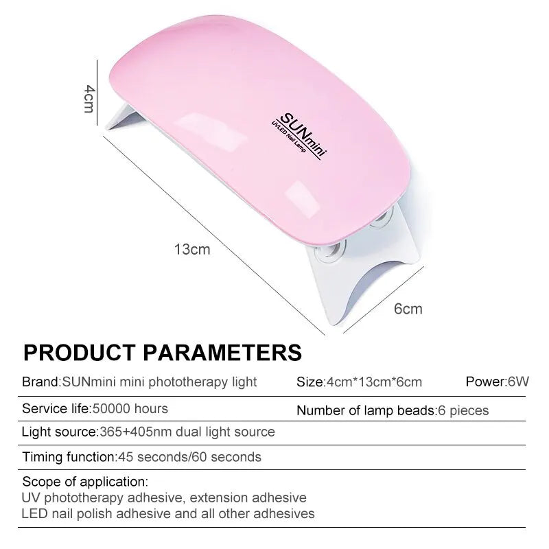 Prime Deal Zone 6W mini nail dryer with 6 LED UV lamp, portable design, for home manicure and polish drying, USB powered.