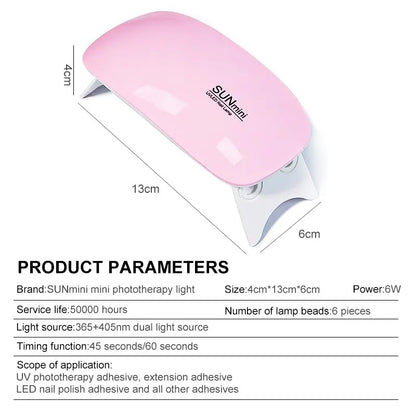 Prime Deal Zone 6W mini nail dryer with 6 LED UV lamp, portable design, for home manicure and polish drying, USB powered.