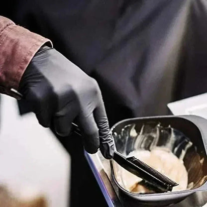 Pair of black nitrile gloves from Prime Deal Zone, ideal for household cleaning, dishwashing, and nail or hair dyeing tasks.