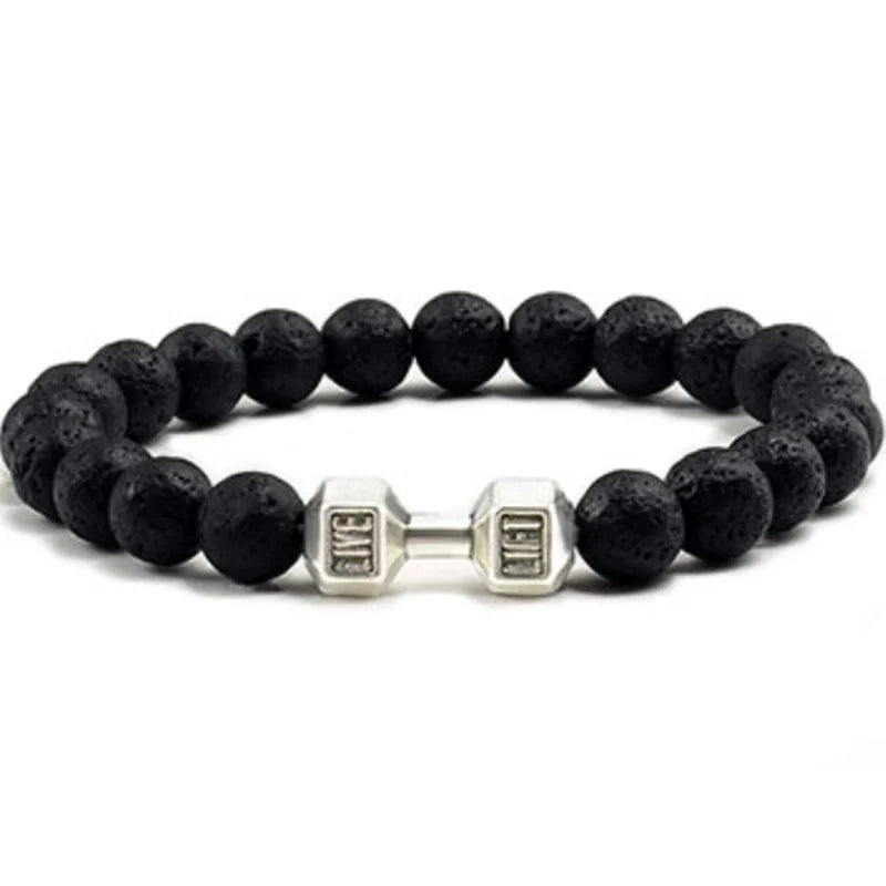 natural lava stone and alloy dumbbell bead bracelet - view 16