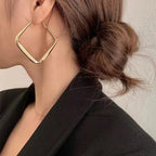 Gold square hoop earrings for women with exaggerated geometric irregular circle design, fashion jewelry by Prime Deal Zone.