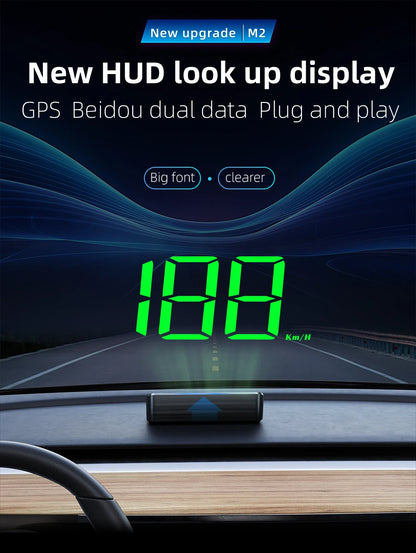 HD Car Head Up Display M2 Prime Deal Zone showing digital GPS speedometer projected on vehicle windshield