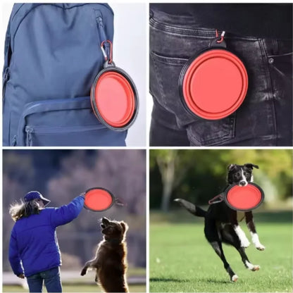 Portable TPR pet food and water bowl for cats and dogs, collapsible silicone design for travel and outdoor use