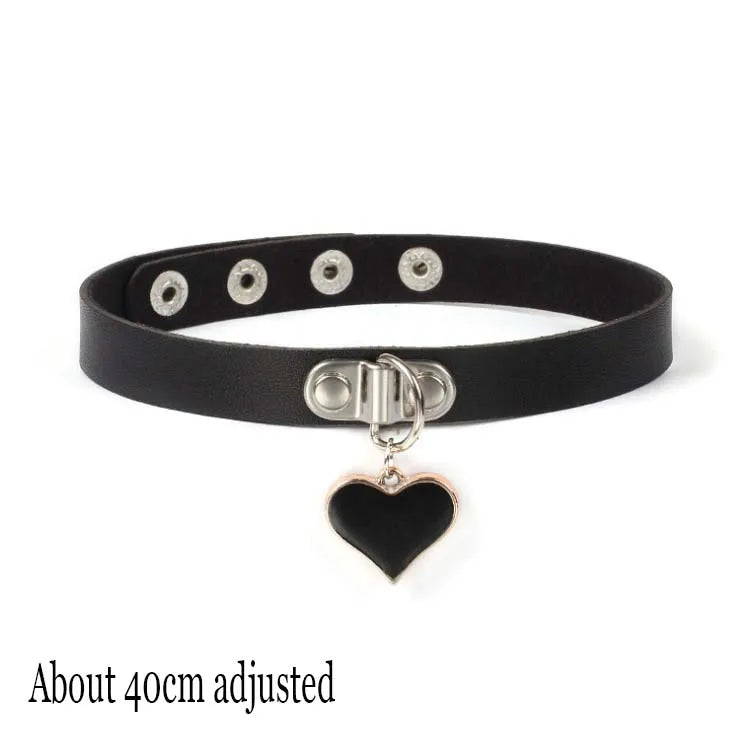 Black PU Leather Punk Choker Collar Necklace — Rivet Detail, Gothic Style